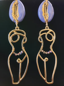 Fiona Gold & Lilac Cowrie Earrings