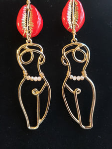 Fiona Gold & Red Cowrie Earrings