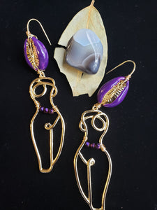 Fiona Gold & Purple Cowrie Earrings