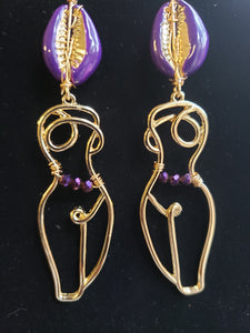 Fiona Gold & Purple Cowrie Earrings