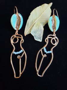 Fiona Gold & Turquoise PT2 Cowrie Earrings